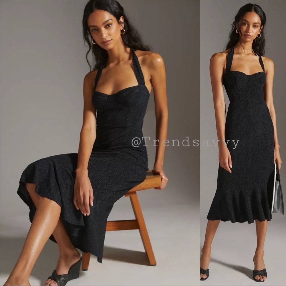 Anthropologie Hutch Black Halter Corset Midi Dress Size Small Cocktail Party NWT